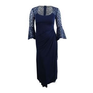 X by Xscape Women's Lace Bell-Sleeve Gown - Navy